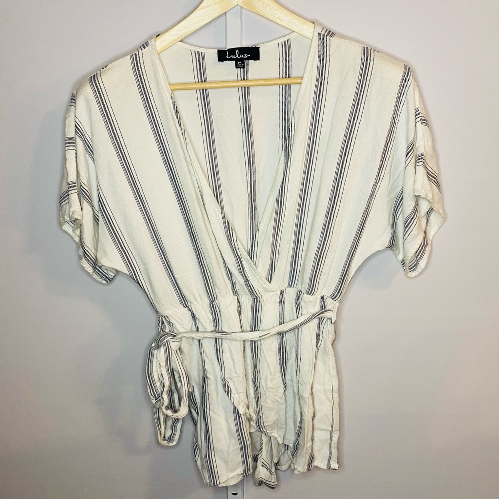 Lulus Climb Aboard Grey and White Striped Romper! - Picture 4 of 12